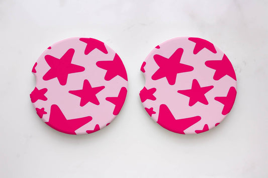 Neon Pink Stars Car Coasters